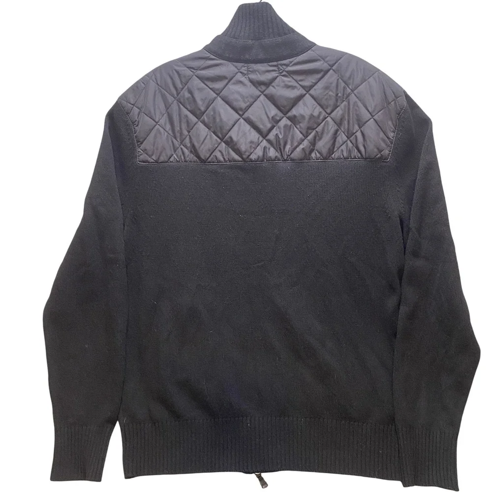 Banana Republic Sweater Jacket Mens Large‎ Black Quilted Merino Wool Full Zip